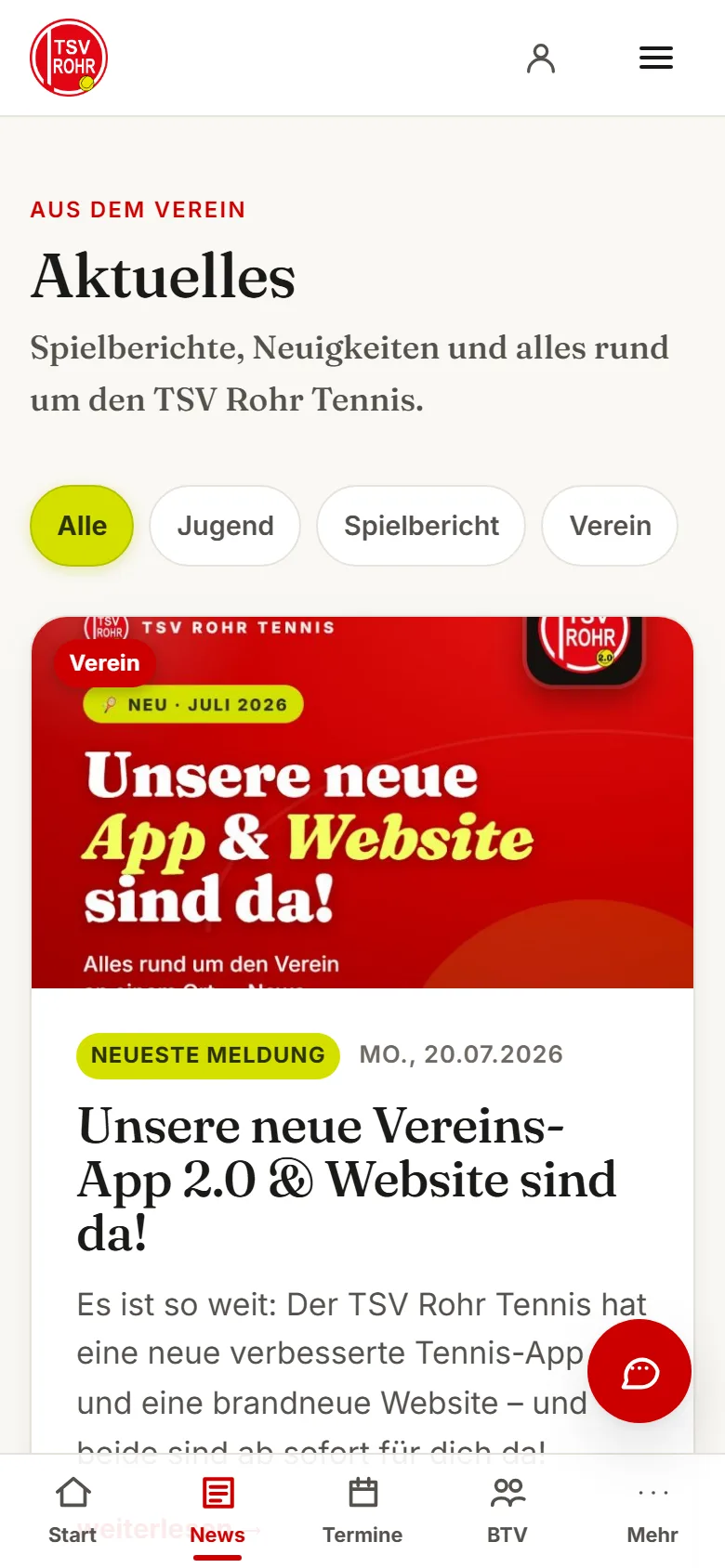 Bildschirmfoto aus der App: Aktuelles